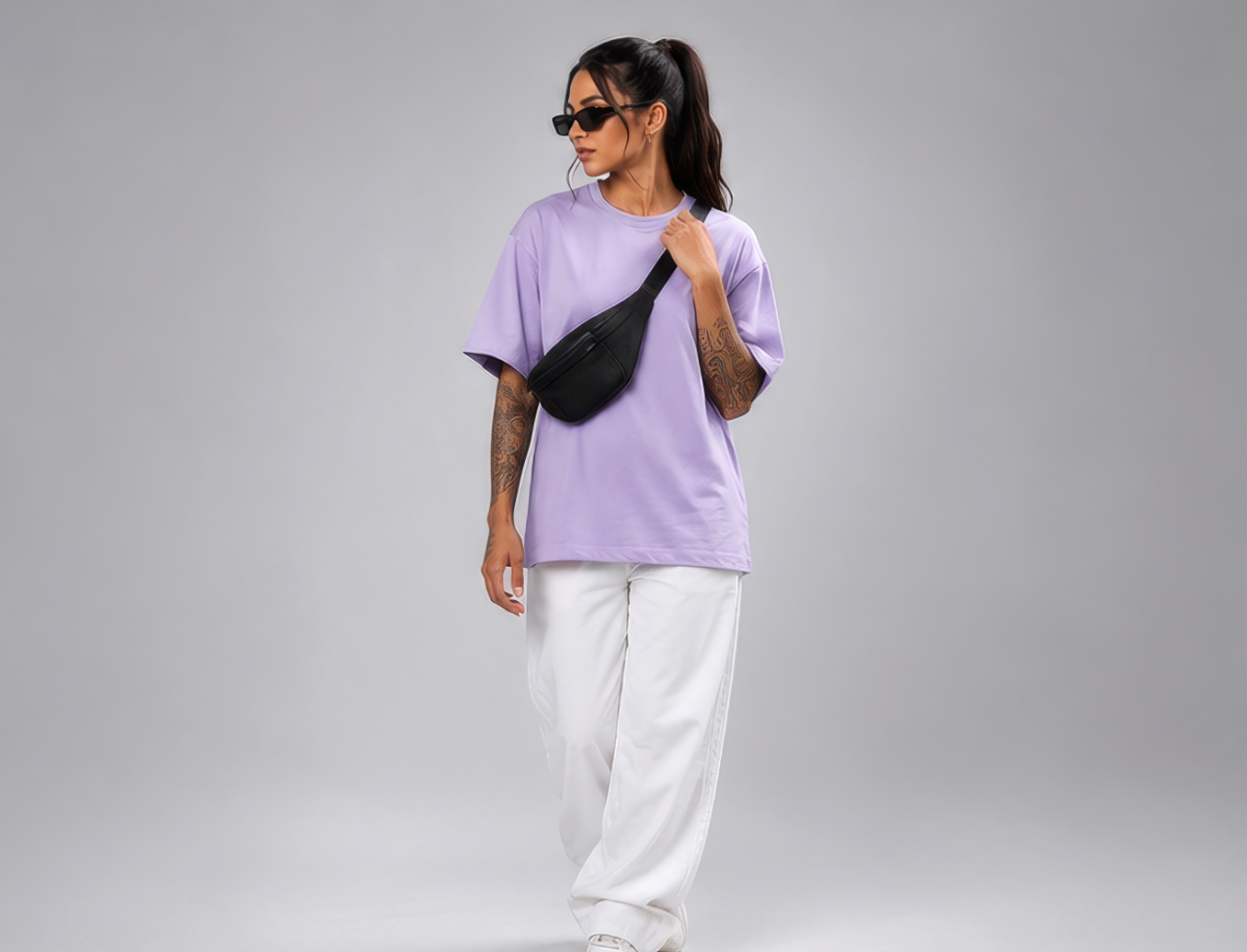 Oversized Tee Lilac Grey For Women