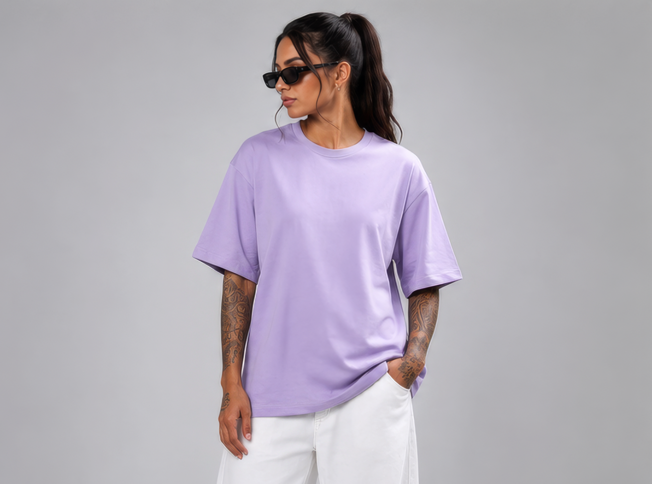 Oversized Tee Lilac Grey For Women